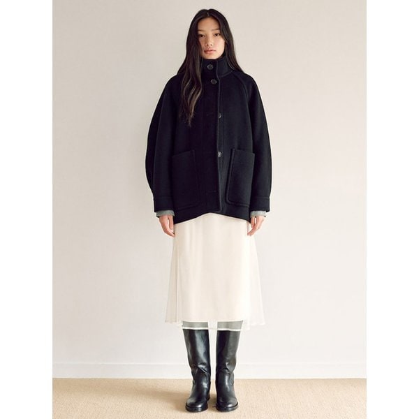 Volume Sleeve High Neck Coat  Black (KE4X30M085)