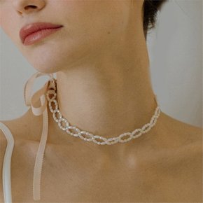 Pearl ribbon tie necklace_HE006