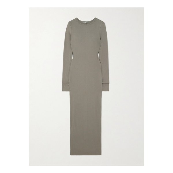 에턴 롱 슬리브 크루넥 골지 스트레치 저지 맥시 드레스 뉴트럴 1647597338536401