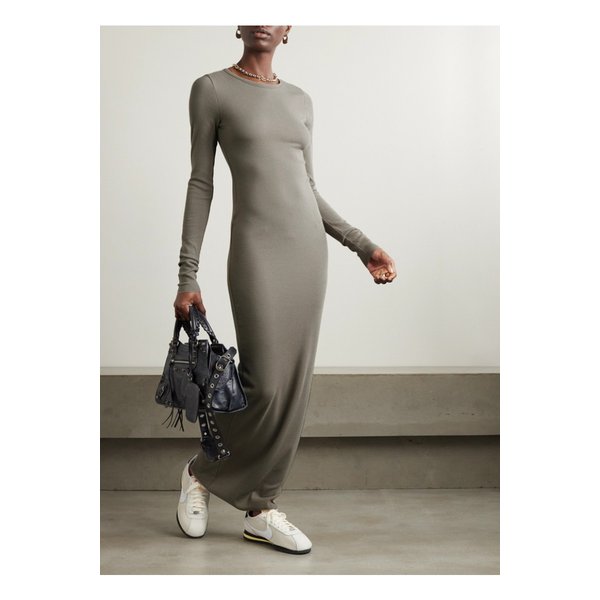 에턴 롱 슬리브 크루넥 골지 스트레치 저지 맥시 드레스 뉴트럴 1647597338536401