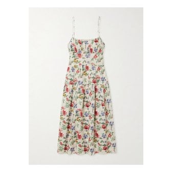 D&Ocirc;EN 도엔 브누아 개더 티어드 플로럴 프린트 라미 미디 드레스 아이보리 1647597357418326