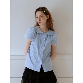 Cest_Mesh sleeve baby collar shirt