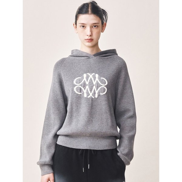 SOFT SYMBOL TEXTURE HOODED KNIT_GRAY