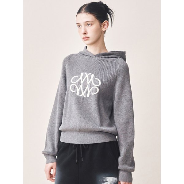 SOFT SYMBOL TEXTURE HOODED KNIT_GRAY