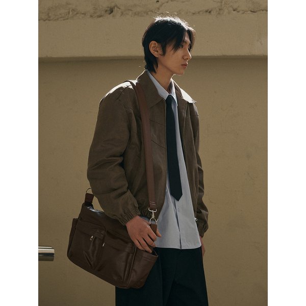 미니멀 레더 듀얼 포켓 숄더 백_Brown
