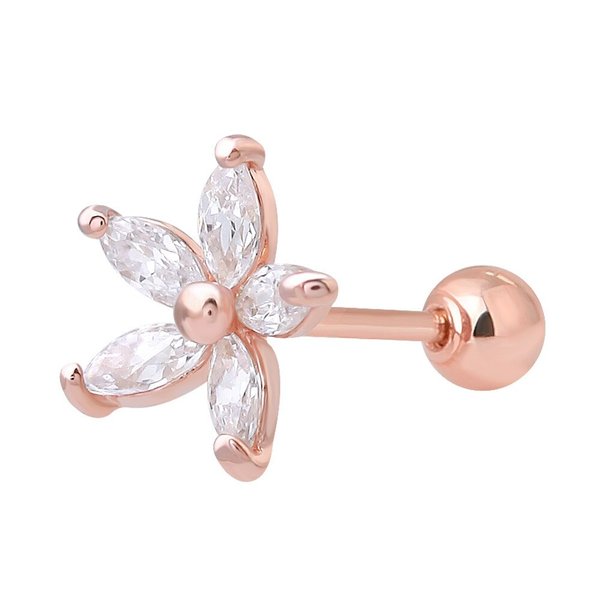 14K GOLD 로즈골드 별꽃 플라워 스타 큐빅 데일리 피어싱