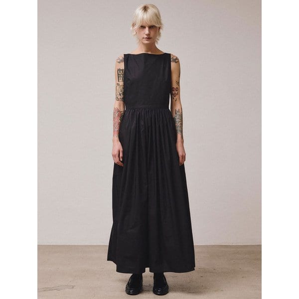 COTTON TIE BACK DRESS  (BLACK)