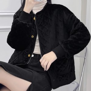 디작소 여성 가을 블랙 디자인 마름모 벨벳 숏 코튼 코트