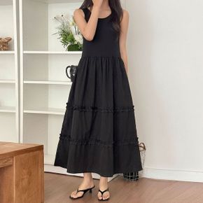 이중 프릴 민소매 레이어드 뷔스티에 롱 원피스 여름 임부복 a127_P424988747