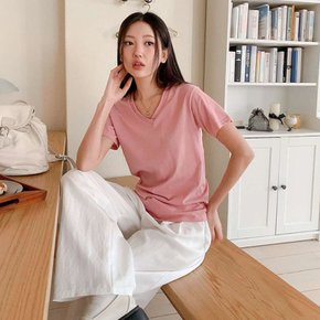 [1 + 1] 여성 무지컬러 코튼 반소매 클래식 V넥 티셔츠