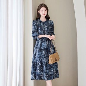 에스닉 패턴 프릴 핀턱 티어드 롱 원피스_M2608OP092C