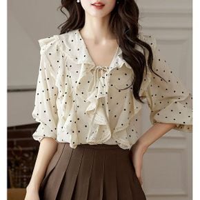 레이스러플패턴 도트 블라우스 51167B_P385552384