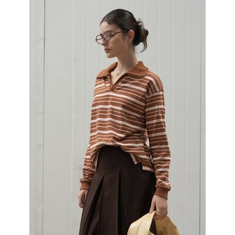 320쇼룸 Stripe Open collar Rugby Shirt Camel