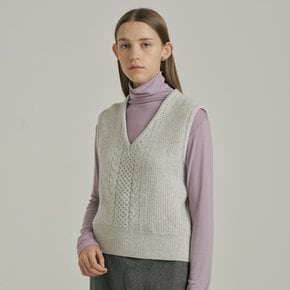 Cable V-neck Vest_LIGHT GREY