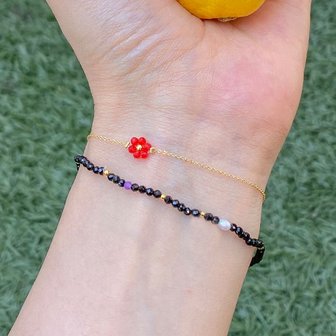 프리모떼 PRB013+PRB014(2SET) FLOWER BEAD BRACELET+BLACK SPINEL BRACELET