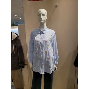 스트라이프 자수 오버핏 셔츠NK1SH214