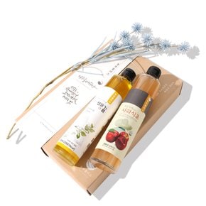 국산 냉압착 생들기름 저온들기름+사과식초 300ml 2병 선물세트 (쇼핑용동봉)(쇼핑백동봉)