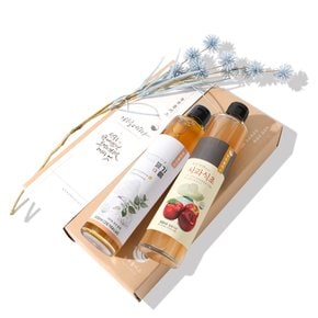 국산 냉압착 생들기름 저온들기름+사과식초 300ml 2병 선물세트 (쇼핑용동봉)(쇼핑백동봉)