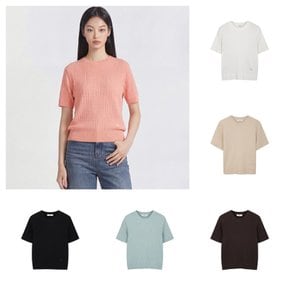 여성 케이블 크루넥 반팔 스웨터 PHG 2ER2430