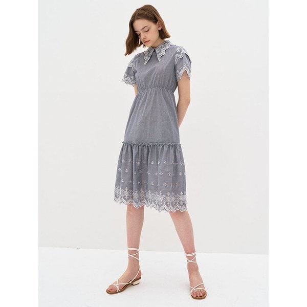 5S Floral-embroidered cotton midi dress