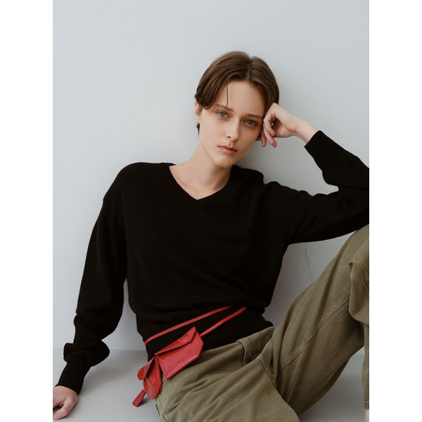 Basic wool v-neck knit (black)