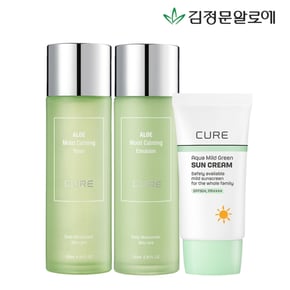 [김정문알로에] 큐어 카밍 토너+에멀젼+무기자차 선크림 40ml