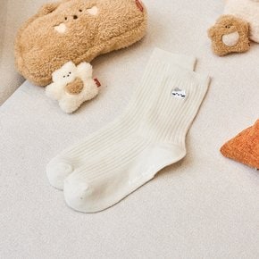 베이직 밀크캣 자수 골지 장목 양말 아이보리