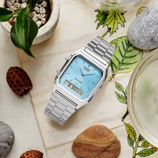 [정품] CASIO 카시오 스퀘어 듀얼타임 AQ-230A-2A1 공용 남성 빈티지 메탈시계