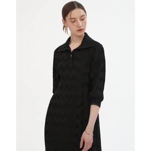 닥스 [24SS] [D-PLEATS] 블랙 Z패턴 플리츠 반팔 니트카라 원  DLDR4BP23BK