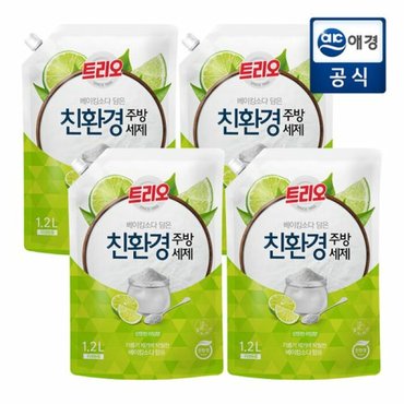 애경 트리오 베이킹소다 담은 주방세제 라임향 1.2L 리필 x 4개