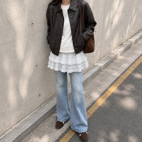 큐트 레이어드 미니 랩 스커트 프릴 레이스 캉캉 밴딩 페이크 치마 화이트 블랙 사계절
