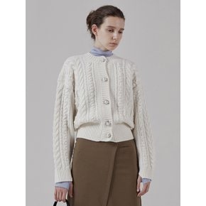 Twist Semi-Crop Cashmere Wool Knit Cardigan