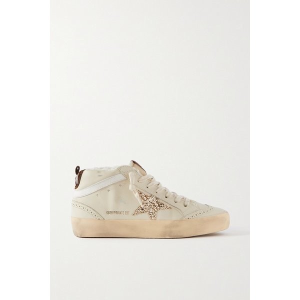 슈퍼스타 디스트레스드 시어링 안감 러버 가죽 스니커즈 아이보리