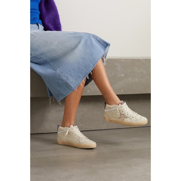 슈퍼스타 디스트레스드 시어링 안감 러버 가죽 스니커즈 아이보리