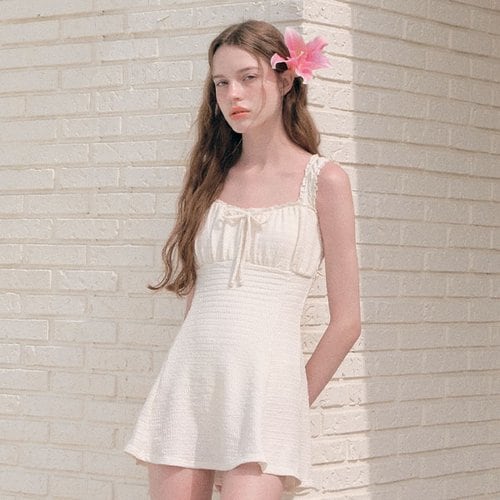 LACE RIBBON ONEPIECE SWIMSUIT IVORY
