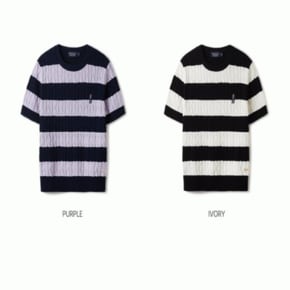 여성 스티브 반팔 스트라이프 케이블 니트 / Steve Stripe Cable Sweater_A WHKAE2413F