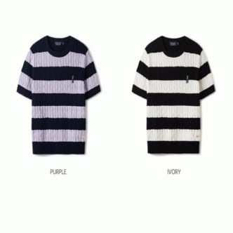 후아유 여성 스티브 반팔 스트라이프 케이블 니트 / Steve Stripe Cable Sweater_A WHKAE2413F