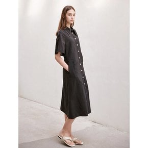 [SUMMER WOOL / BLACK] LINEN WAIST DARTS ONE-PIECE