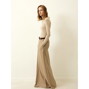 Pintuck Maxi Wool Skirt Beige