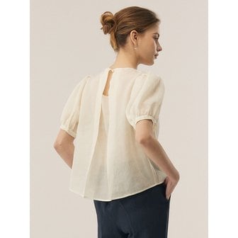 FRONTROW [Linen] Puff Sleeve Shirring Blouse _ 2color