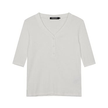 잠뱅이 여성)골지 6부 브이넥 슬림 티셔츠(슬림핏) AN2WTS356