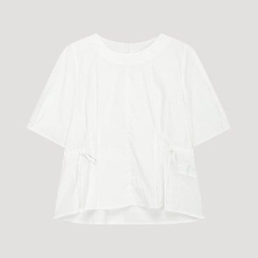 리스트 코튼 혼방 주름 블라우스