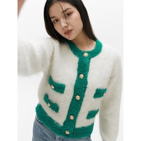 SURI ALPACA COMBI CARDIGAN(WHITE,GREEN)