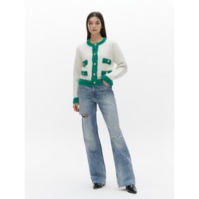 SURI ALPACA COMBI CARDIGAN(WHITE,GREEN)