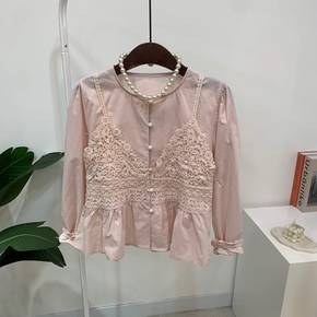 / (봄신상 무료배송)코차 펀칭 플라워 레이스 레이어드 셔링 블라우스 4color