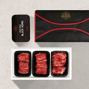 에이징그라운드 블랙에이징  프리미엄 숙성 소고기 선물세트 레드 3구(등심300g+부채300g+치마살300g)