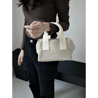 언폴드 Stripe boston bag (Khaki-beige,3sizes)