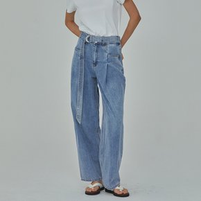 DENIM BELT TUCK WIDE LONG PANTS INDIGO