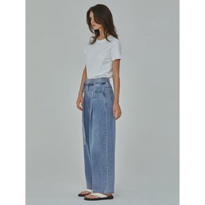 DENIM BELT TUCK WIDE LONG PANTS INDIGO