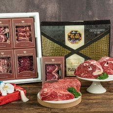 [1월23일 오전9시 이전 주문건 명절 전 배송]한우1+ 암소 5구 선물세트 1.5kg (꽃등심 300g x 2개 + 꽃살(업진살) 300g + 치마살 300g + 안심스테이크 or 채끝(랜덤) 300g)[선물포장]